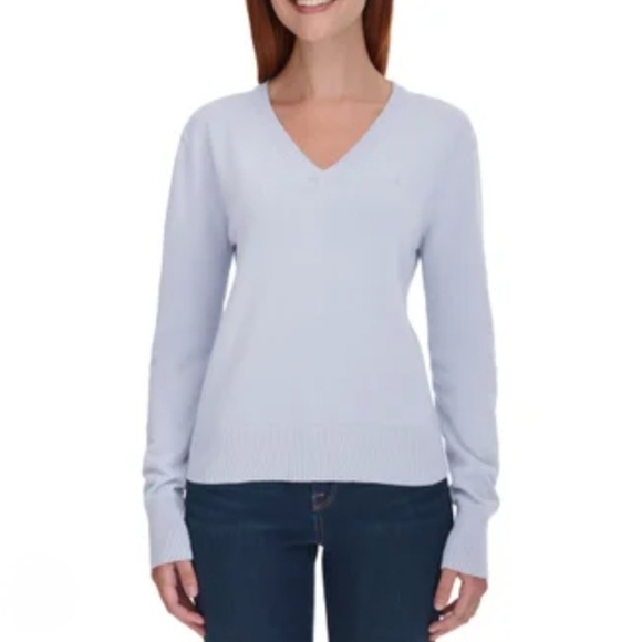 Calvin Klein Jeans V-Neck Sweater Women's Small Pale Blue Cotton Knit Top - Picture 1 of 13